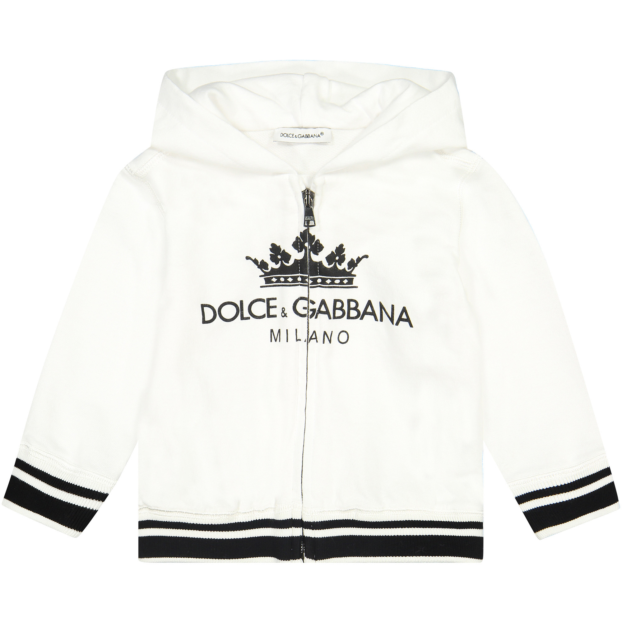 Dolce & Gabbana Baby Logo Zipup Hoodie in White with Crown