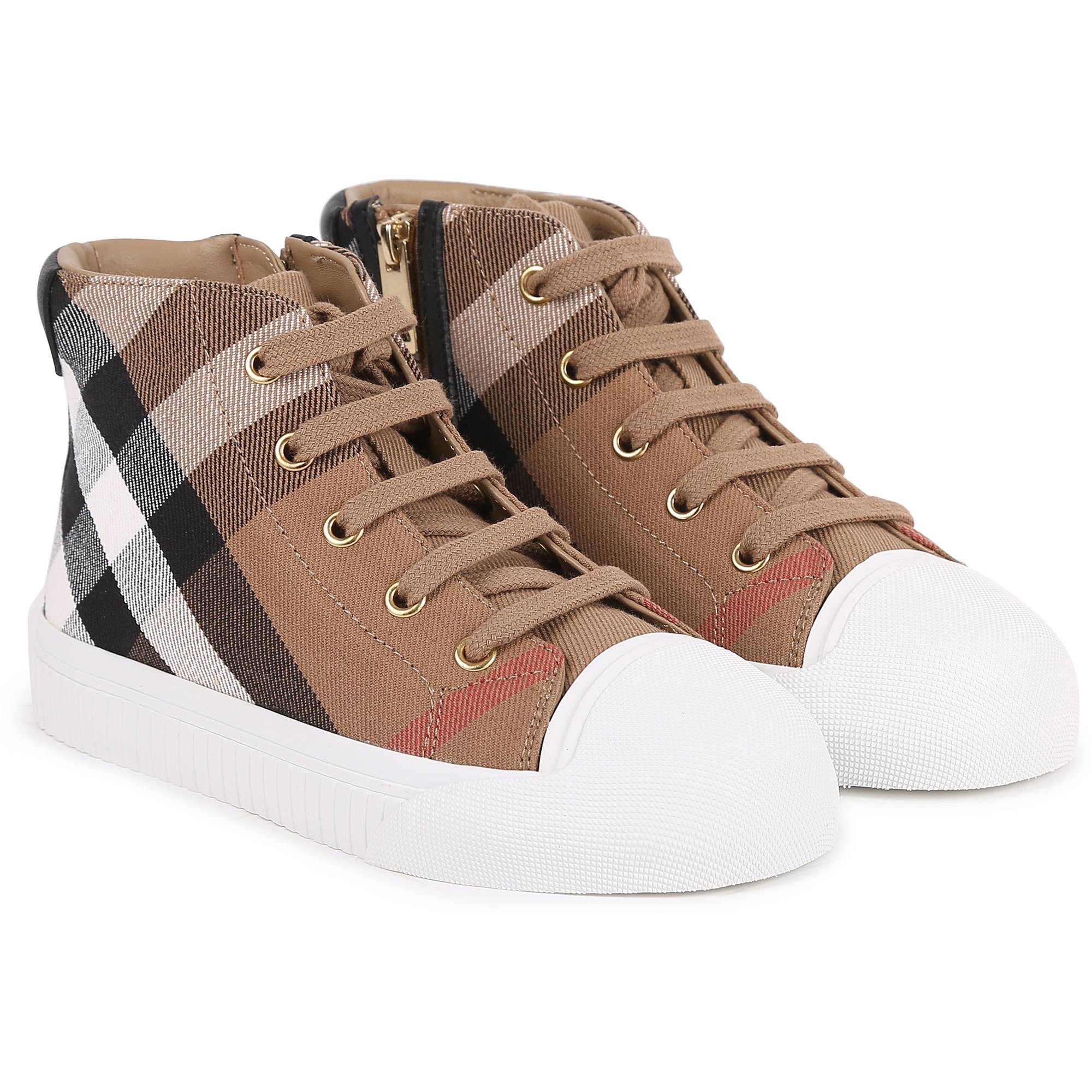 Burberry Checked High Top Sneakers with Zipper —