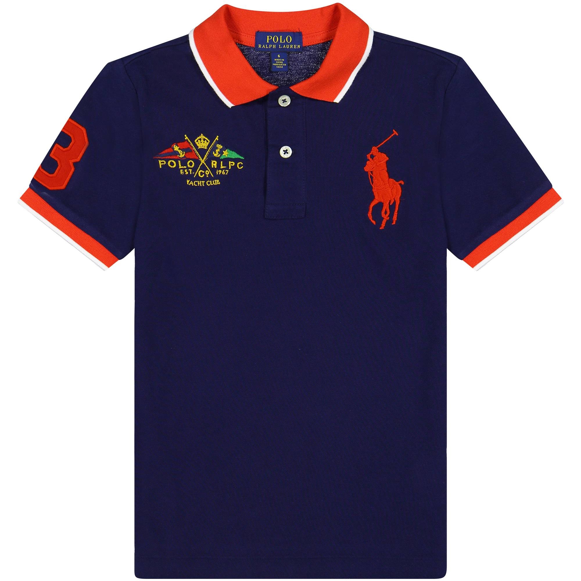 Ralph Lauren Boys Polo Shirt in Dark Blue with Red Contrast Collar