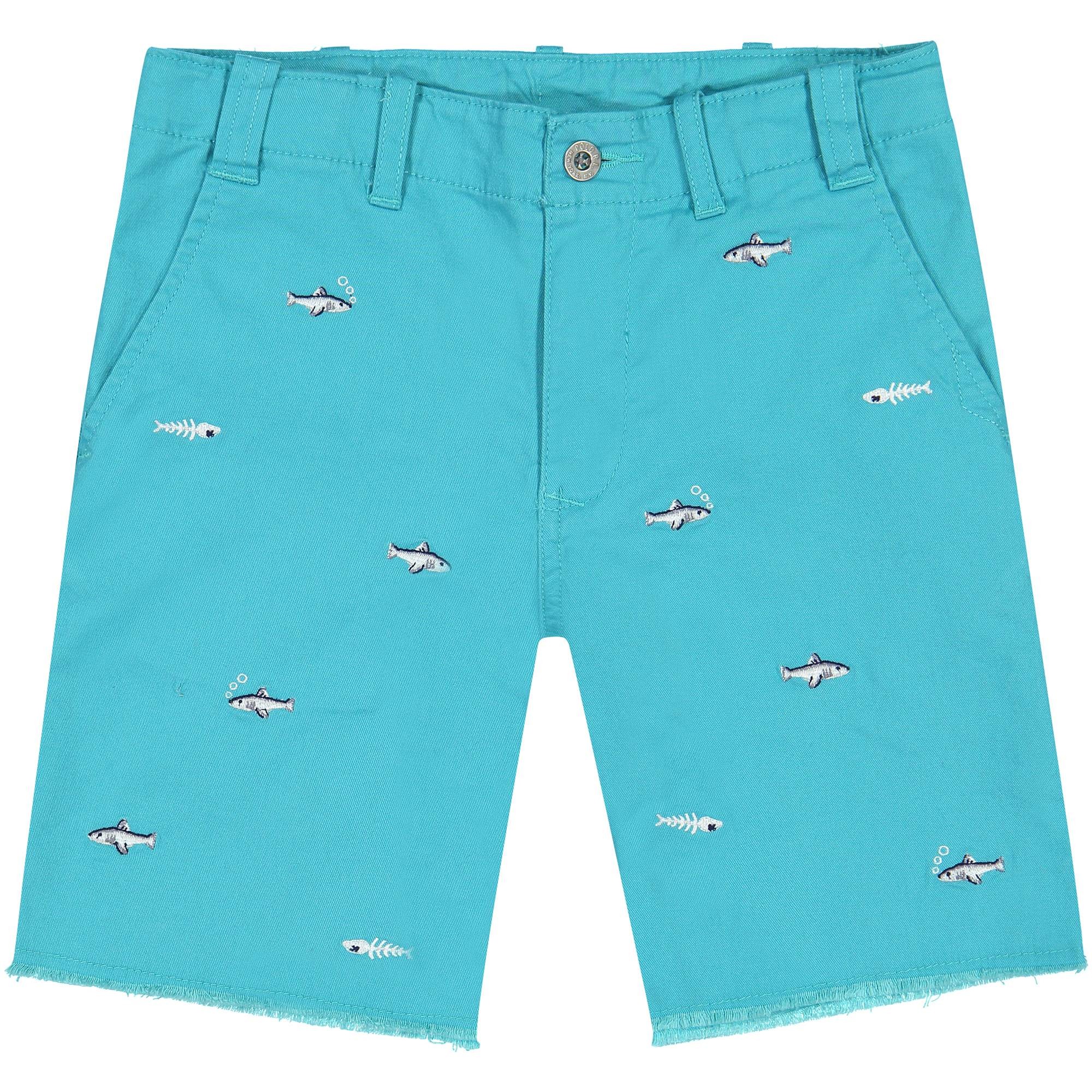 Ralph Lauren Boys Shorts in Turquoise with Embroidered Fish