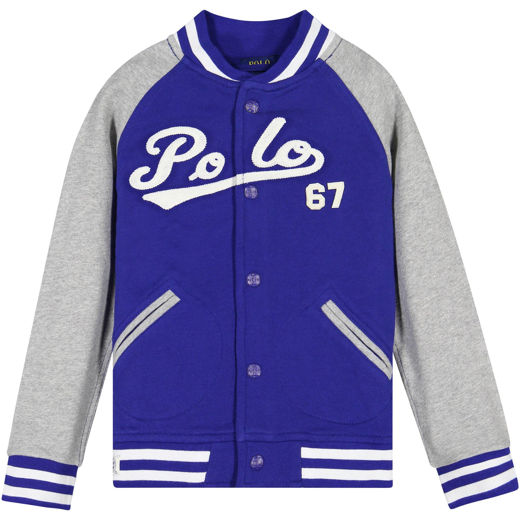 Ralph Lauren Boys 'Polo' Varsity Style Jacket in Grey and Blue