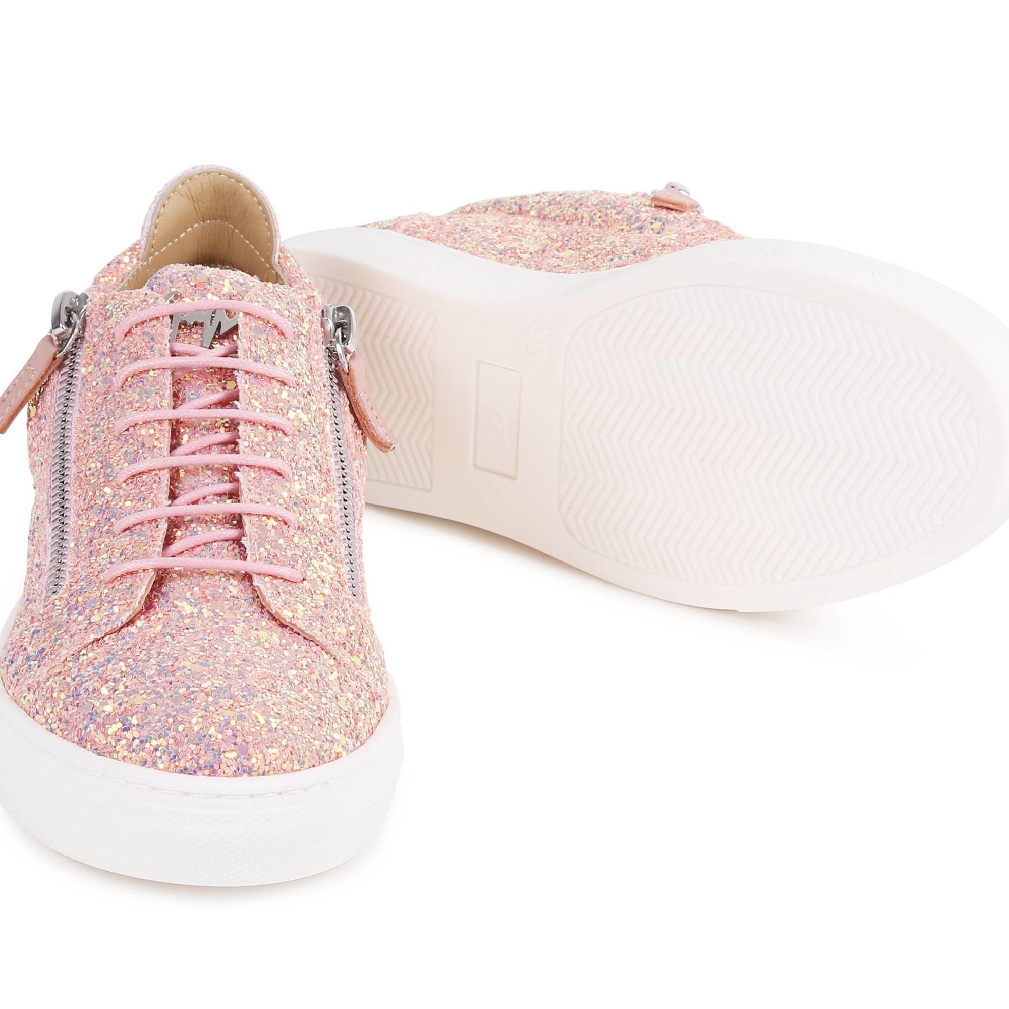Giuseppe Zanotti Girls Glitter Lace Up Sneakers in PInk