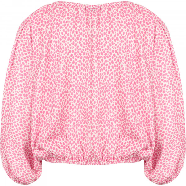 Spotty Print Puffed Sleeves Blouse in Pink and White