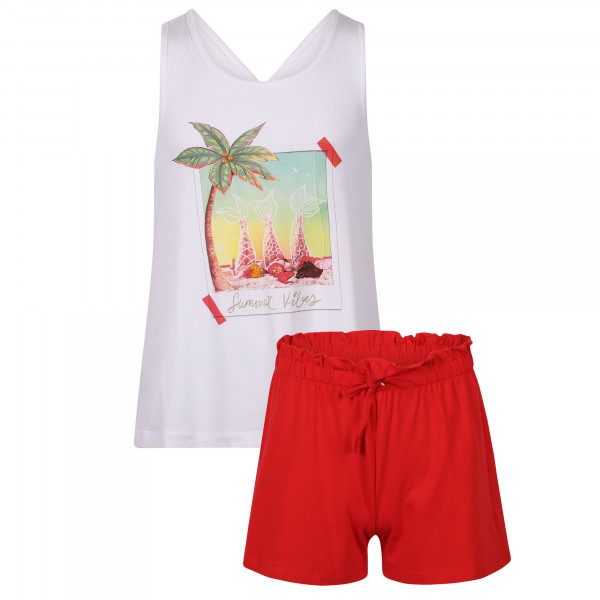 Summer Vibes Print Shorts and T-Shirt Set in Red and White