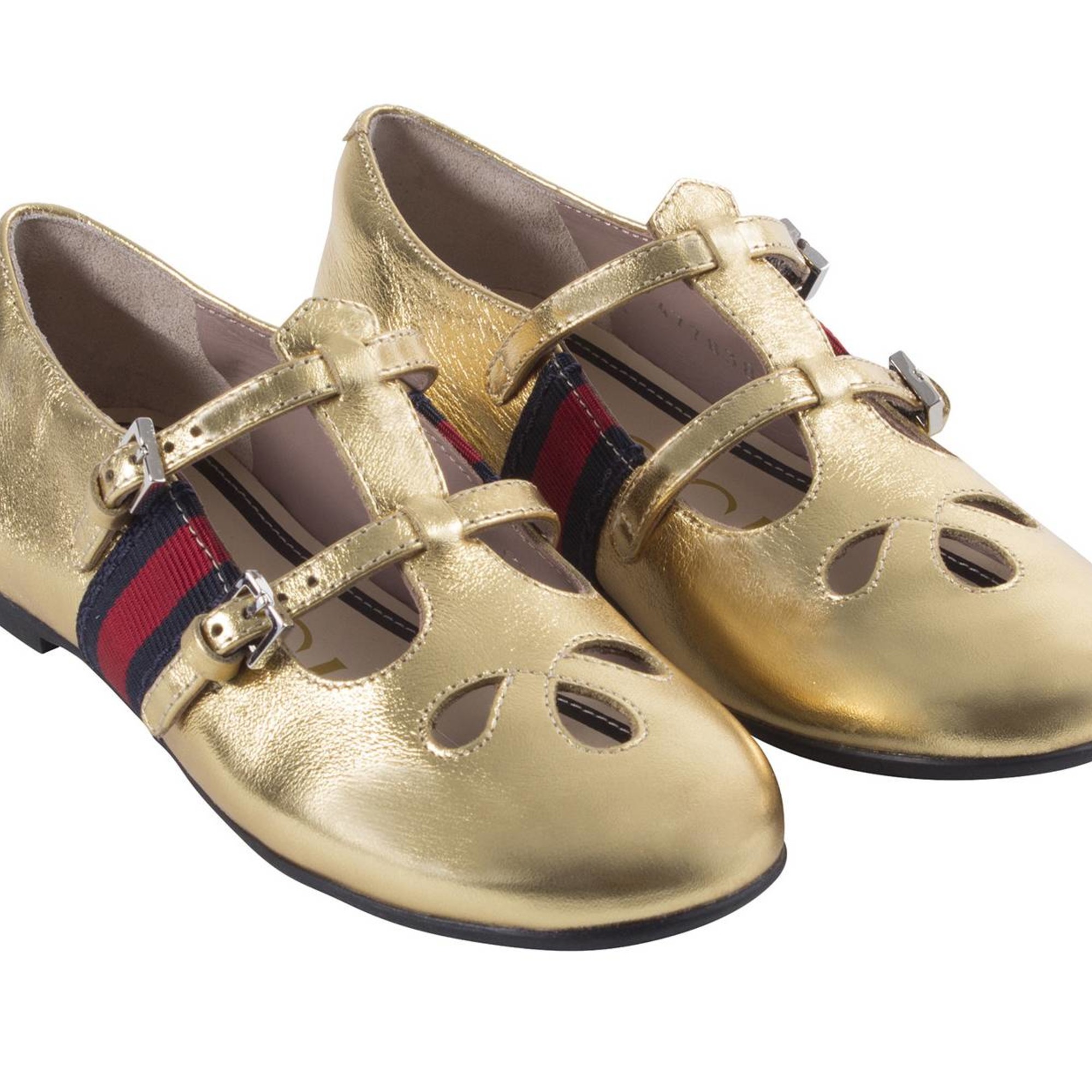 Gucci Girls Gold Shoes with Double Straps for Girls —