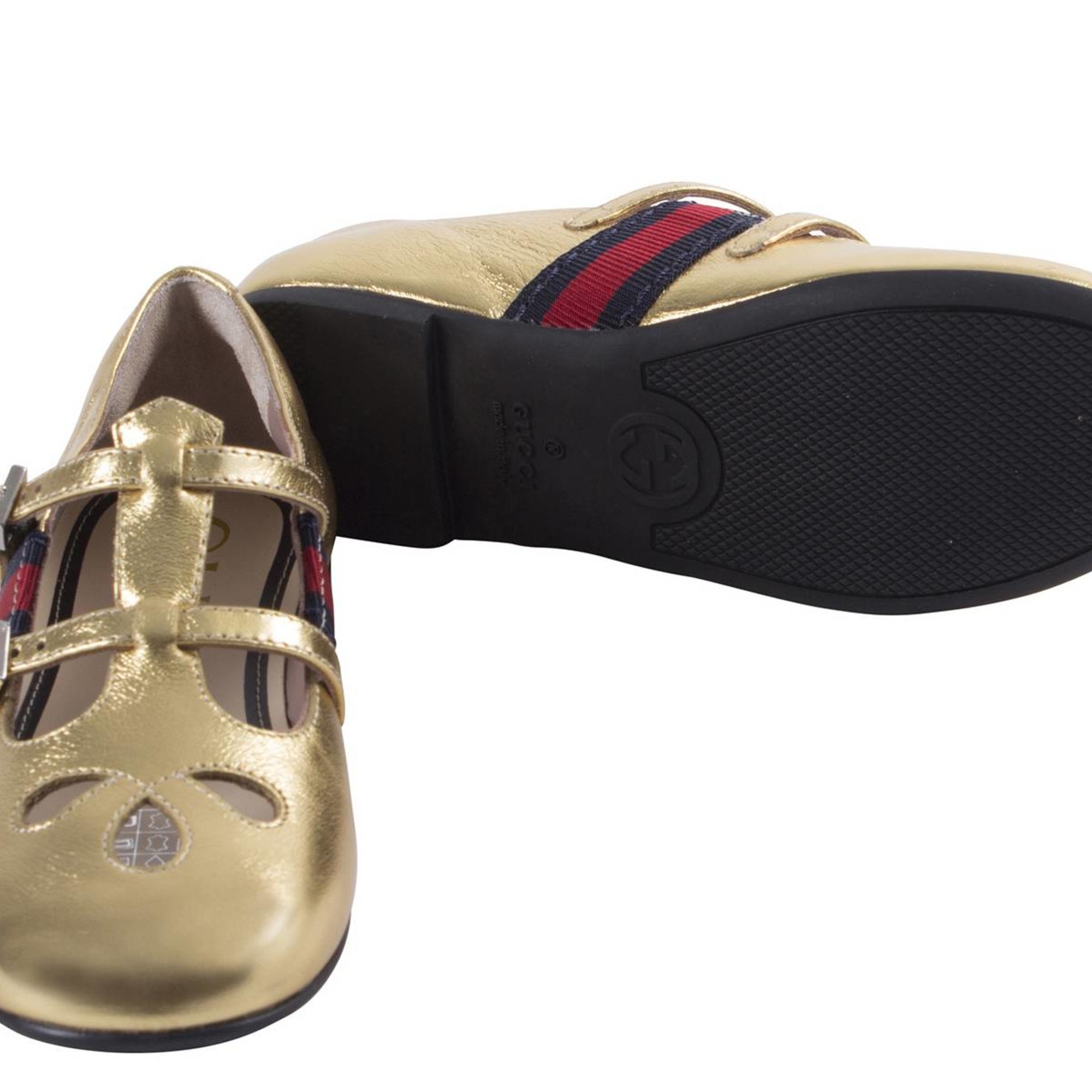 Gucci Girls Gold Shoes with Double Straps for Girls —