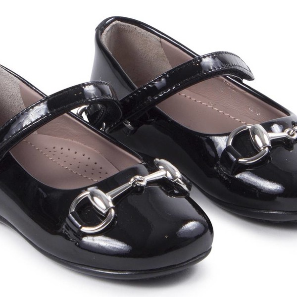 Gucci Girls Black Patent Leather Mary Jane Shoes with Silver Hardware