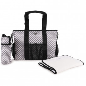 Logo Baby Bag with Insulated Bottle Bag and Changing Pad in White and Black