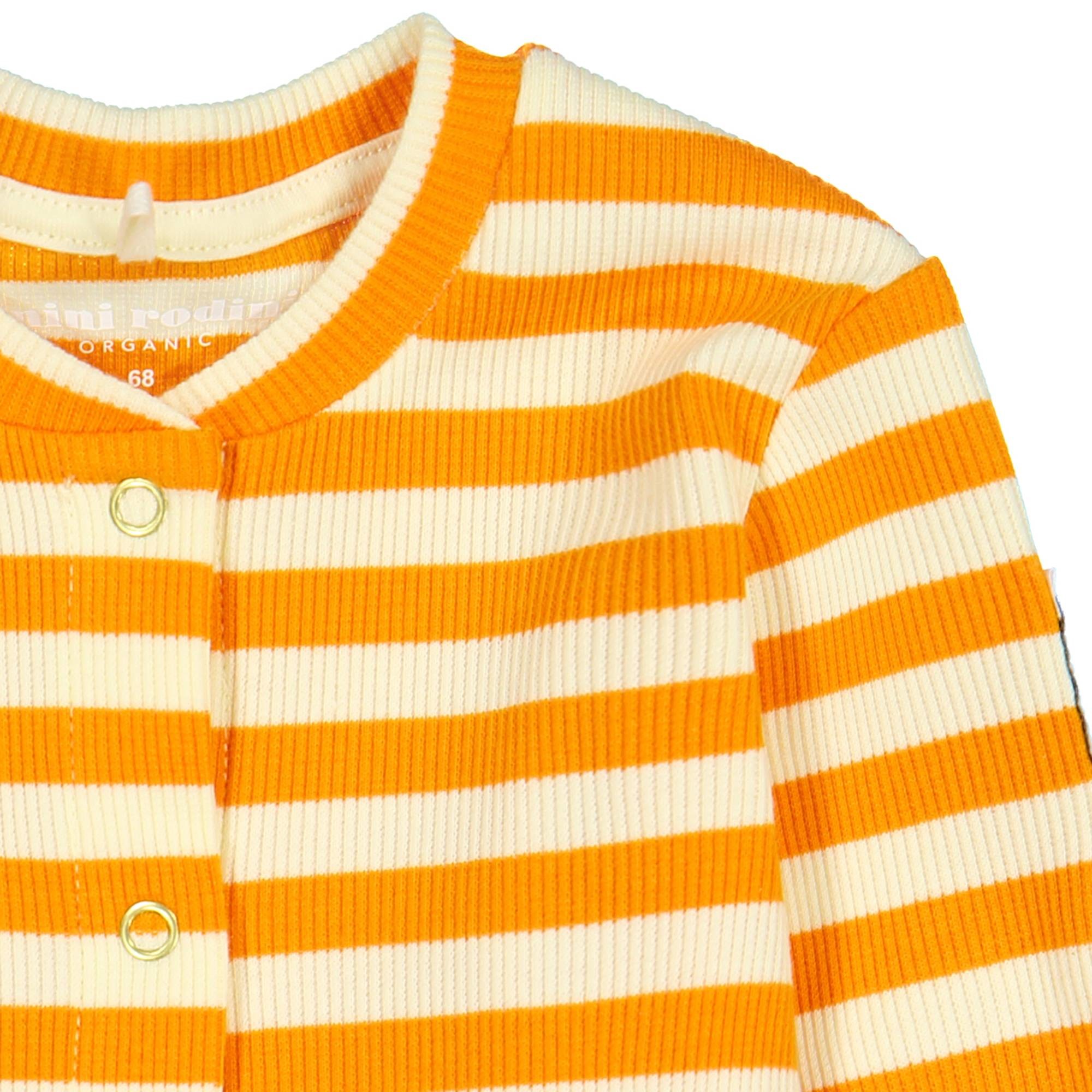 Mini Rodini Baby Striped Onesie in Orange and White —