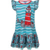 Lighthouse Print Ruffled Dress in Blue