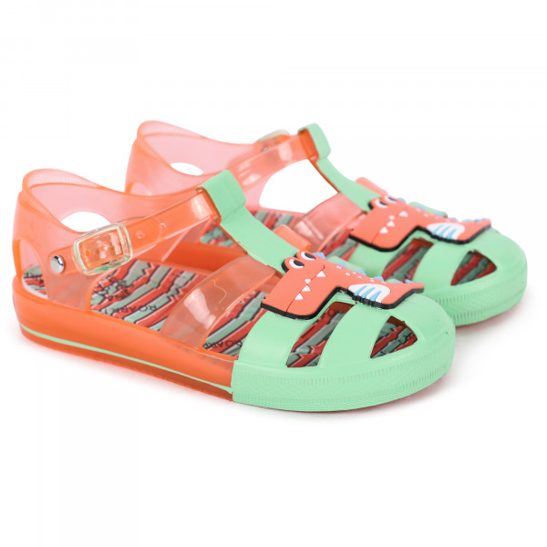 Crocodile Rubber Sandals in Green and Orange