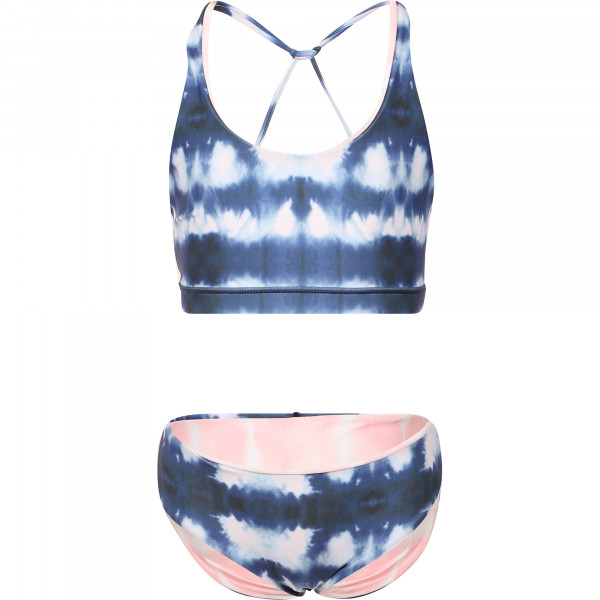 Tie Dye Print Open Back Bikini in Blue and White