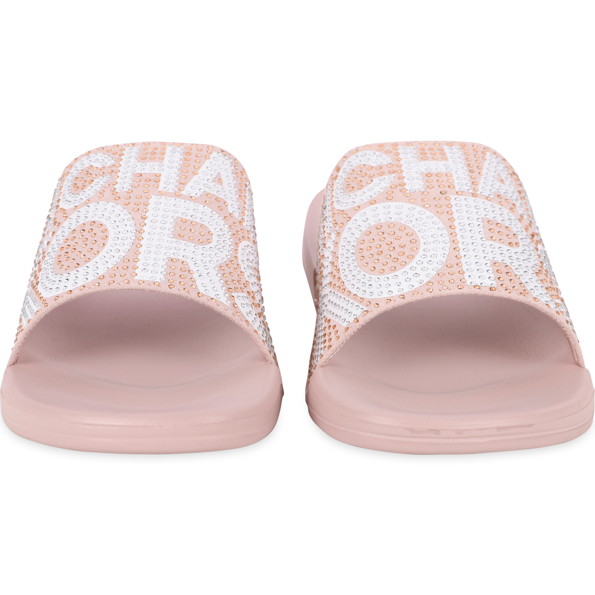 sass rhinestone logo slide sandals