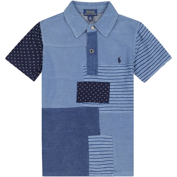 Boys Patchwork Polo Shirt in Blue