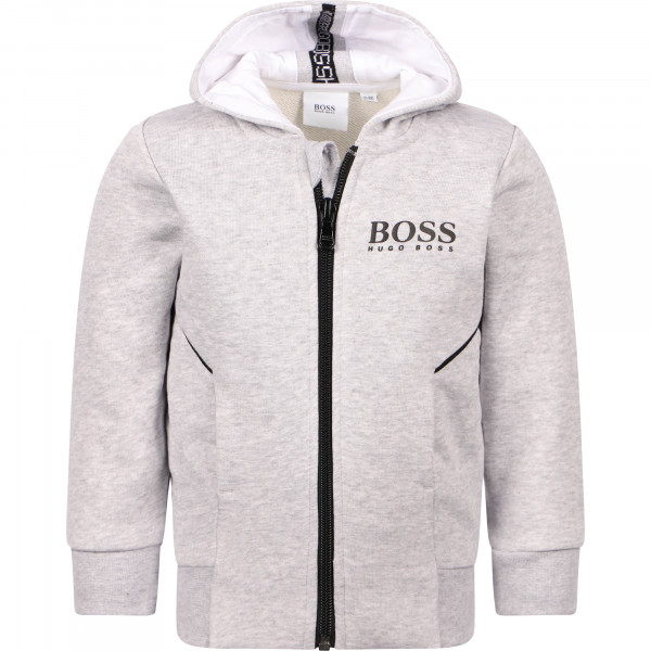 Boss Logo Zipped Hoodie in Grey