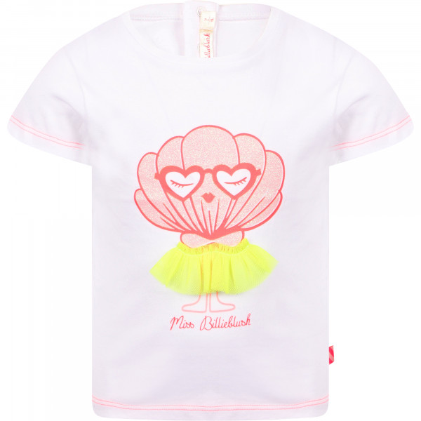 Seashell Ballerina Print T-Shirt in White and Pink