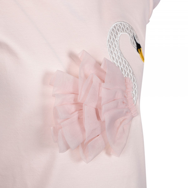 Mesh Swan and Ruffles Detailing Top in Pink