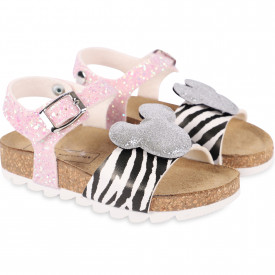 Mickey Applique Glittery Sandals in Pink, Black and White