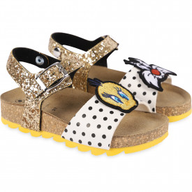 Looney Tunes Applique Glittery Sandals in Golden, White and Black