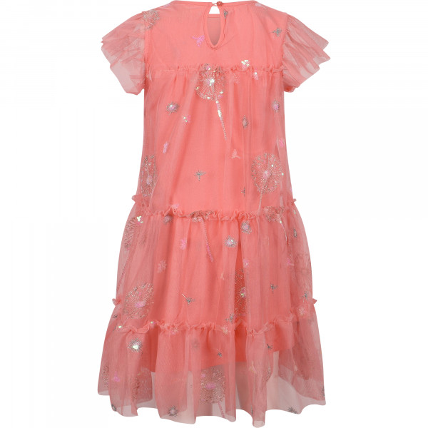 Sequins Dandelions Detailing Mesh Dress in Pink