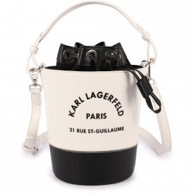 Logo Bucket Bag with Drawstring Closure in Off-White and Black