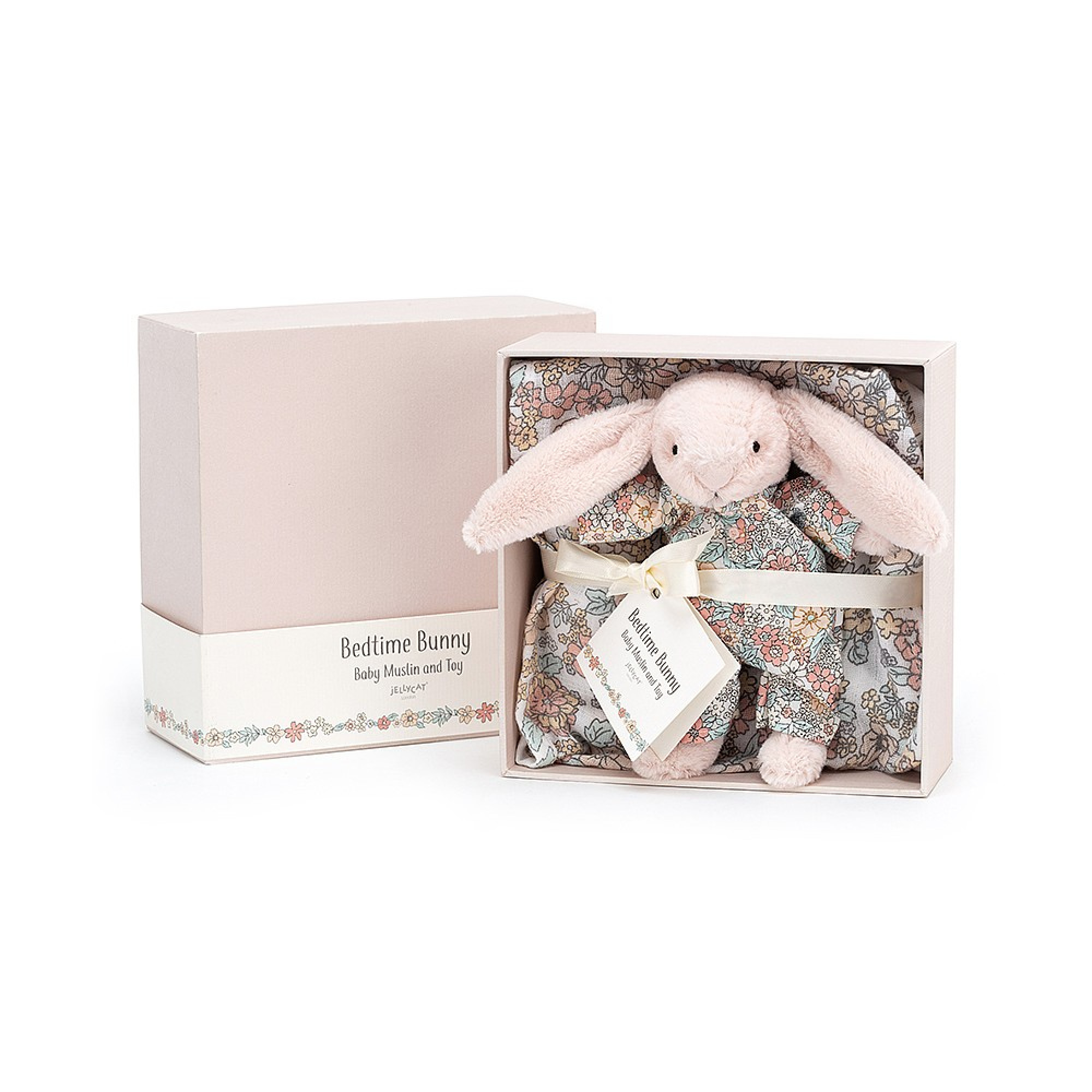 Jellycat Bedtime Bunny Toy and Baby Muslin in Pink —