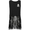 Long Fringe Detailing Jolly Roger Top in Black