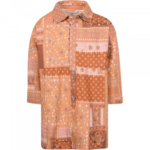 Patchwork Paisley Print Shirt-Dress in Brown