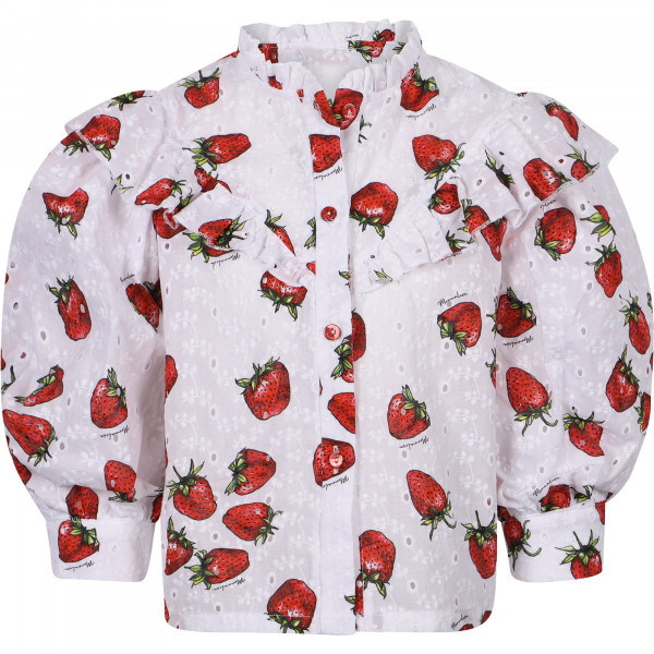 Strawberries Print Ruffled Blouse in White