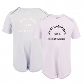 21 Rue St-Guillaume Logo Set of Onesies in White and Light Blue
