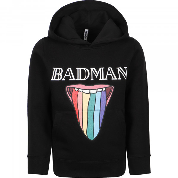 Badman Rainbow Tongue Print Hoodie in Black