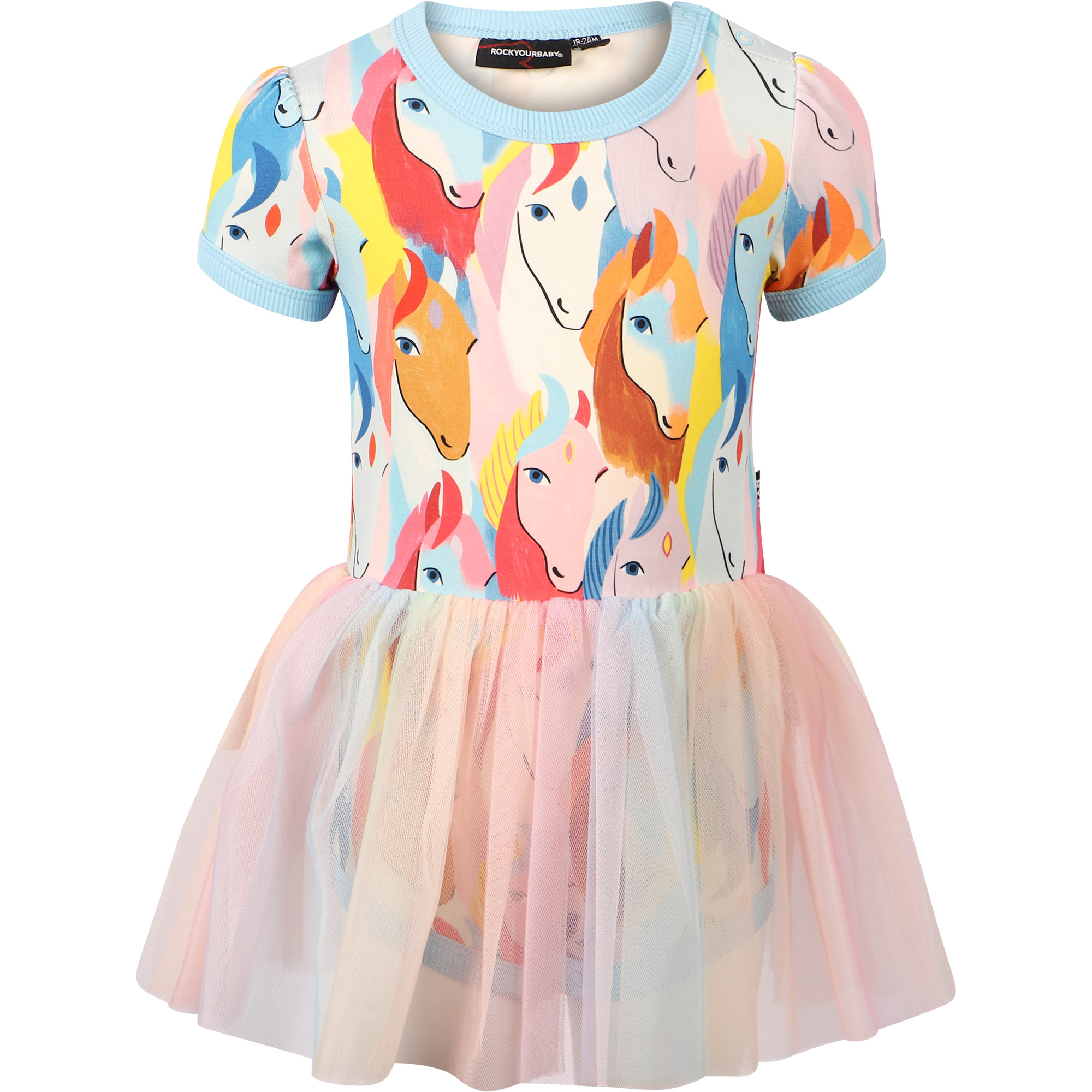 white dress with rainbow bottom