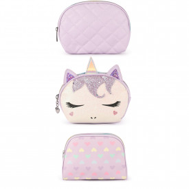 Love Hearts Make Up Bag and Glittery Unicorn Purse Set in Lilac