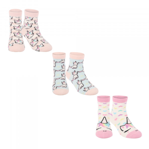 Set of Socks with Unicorns and Love Hearts in White and Pink