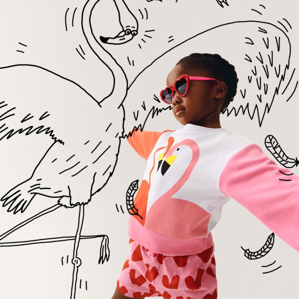 Flamingos Heart Sweatshirt in White and Pink