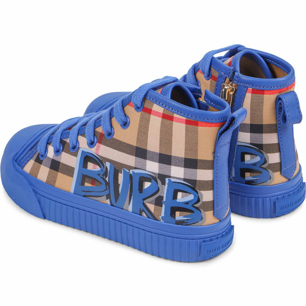 Tartan High-Top Sneakers with Blue Toecap