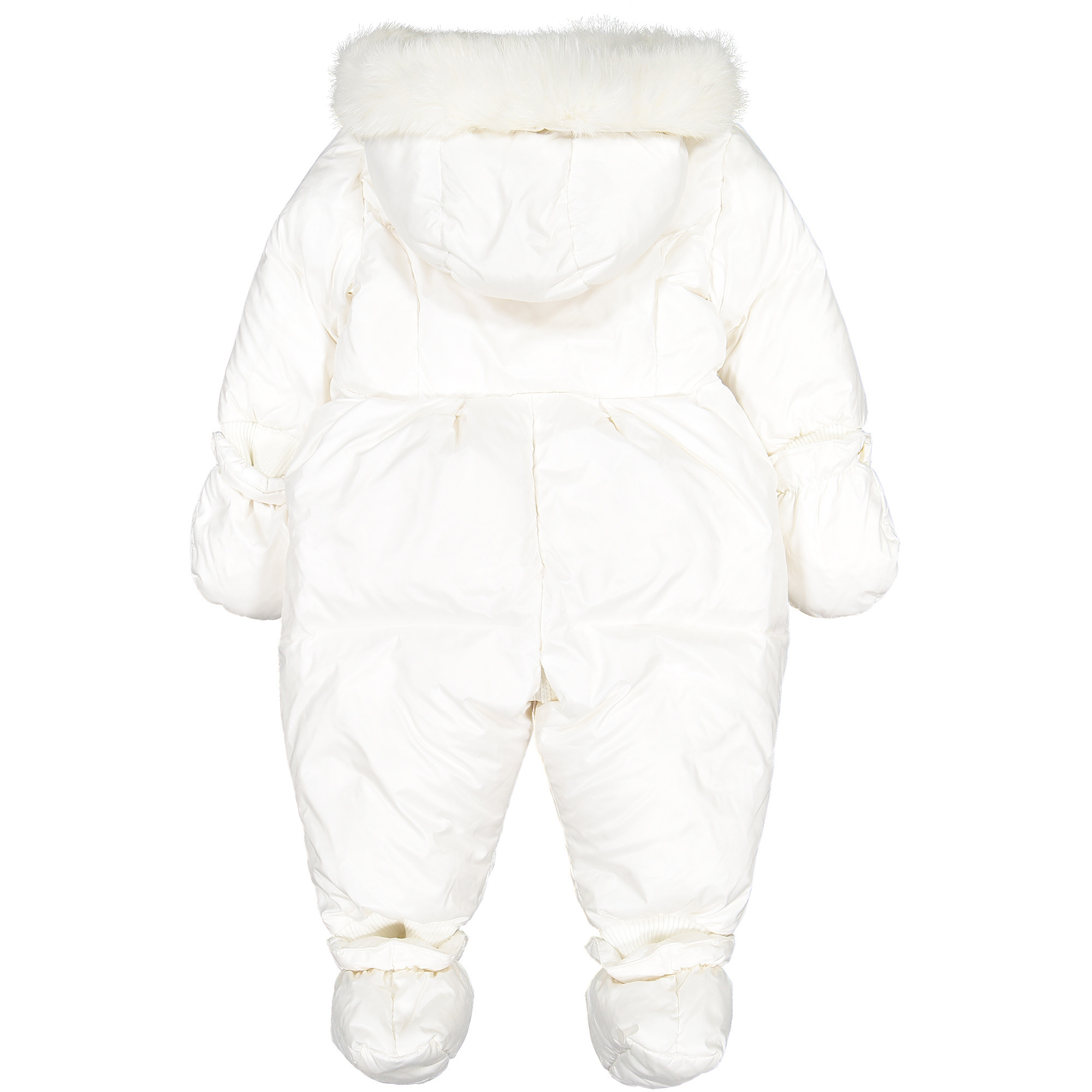 Miss Blumarine Baby Snowsuit in White with Fur Trim Hood