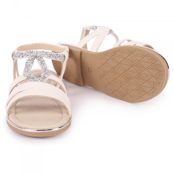 Rhinestones Detailing Straps Sandals in Beige