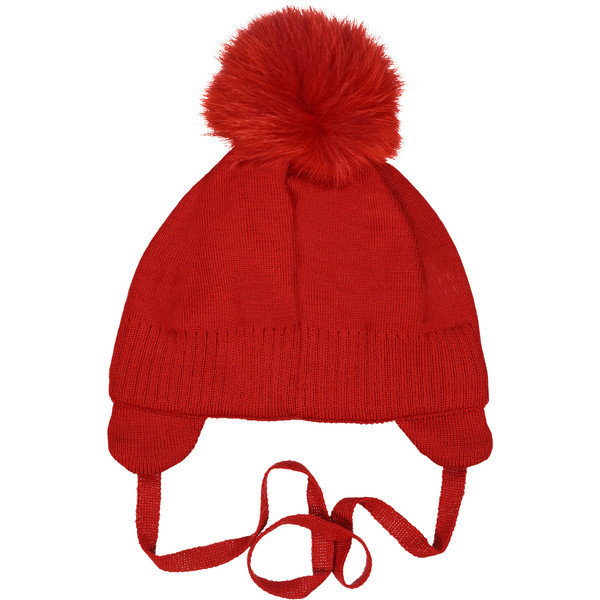 Monnalisa Baby Tie Pom Pom Hat in Red 