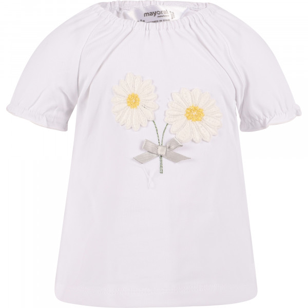 Daisies Print Set of Pants, T-Shirt and Zipped Sweatshirt in White and Grey