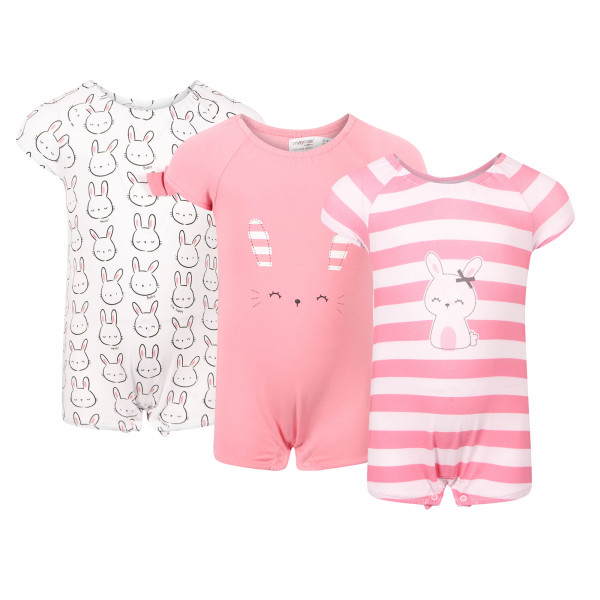 Bunny Bodysuits Set of 3 in Pink and White