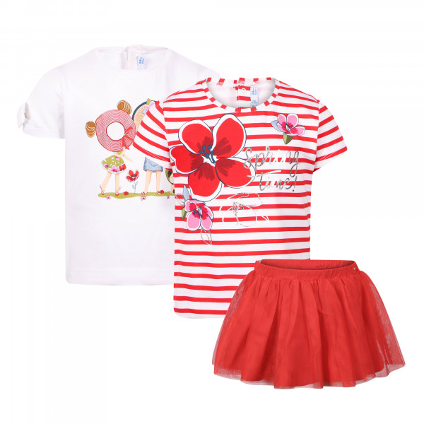 Summer Print Set of Tutu Skirt and T-Shirts in Red and White