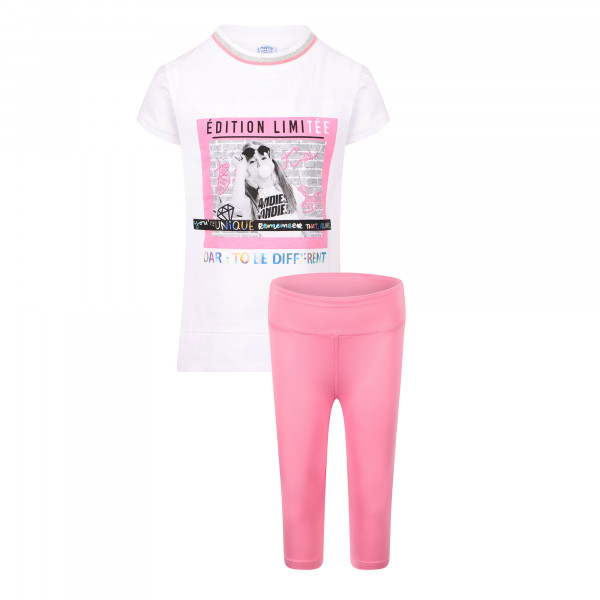 Dare To Be Different set of T-Shirt and Leggings in Pink and White