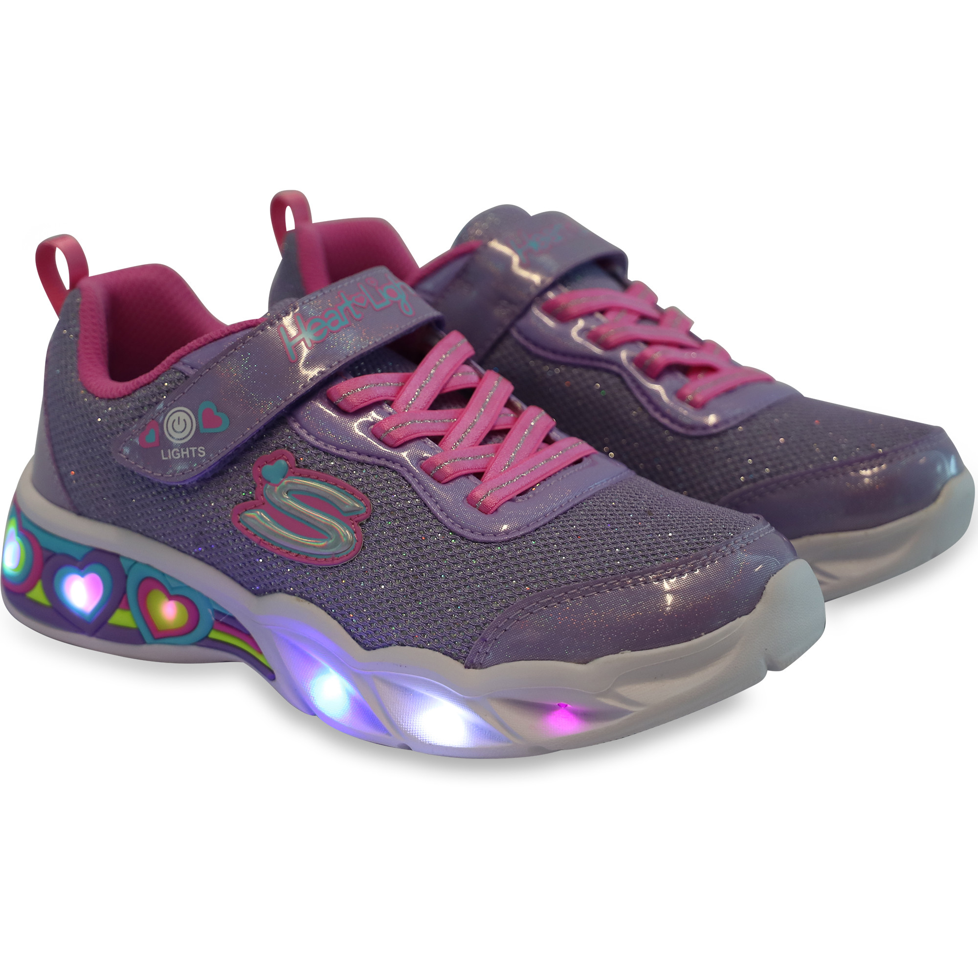 Skechers LightUp Colorful Hearts Glittery Sneakers in Purple —