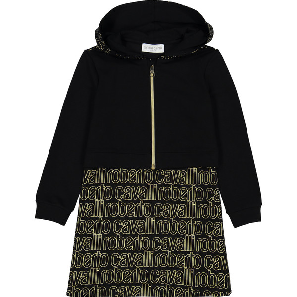 Girls Layered Hoodie Dress in Black