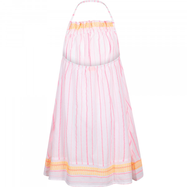 Striped Embroidered Summer Dress in White and Pink