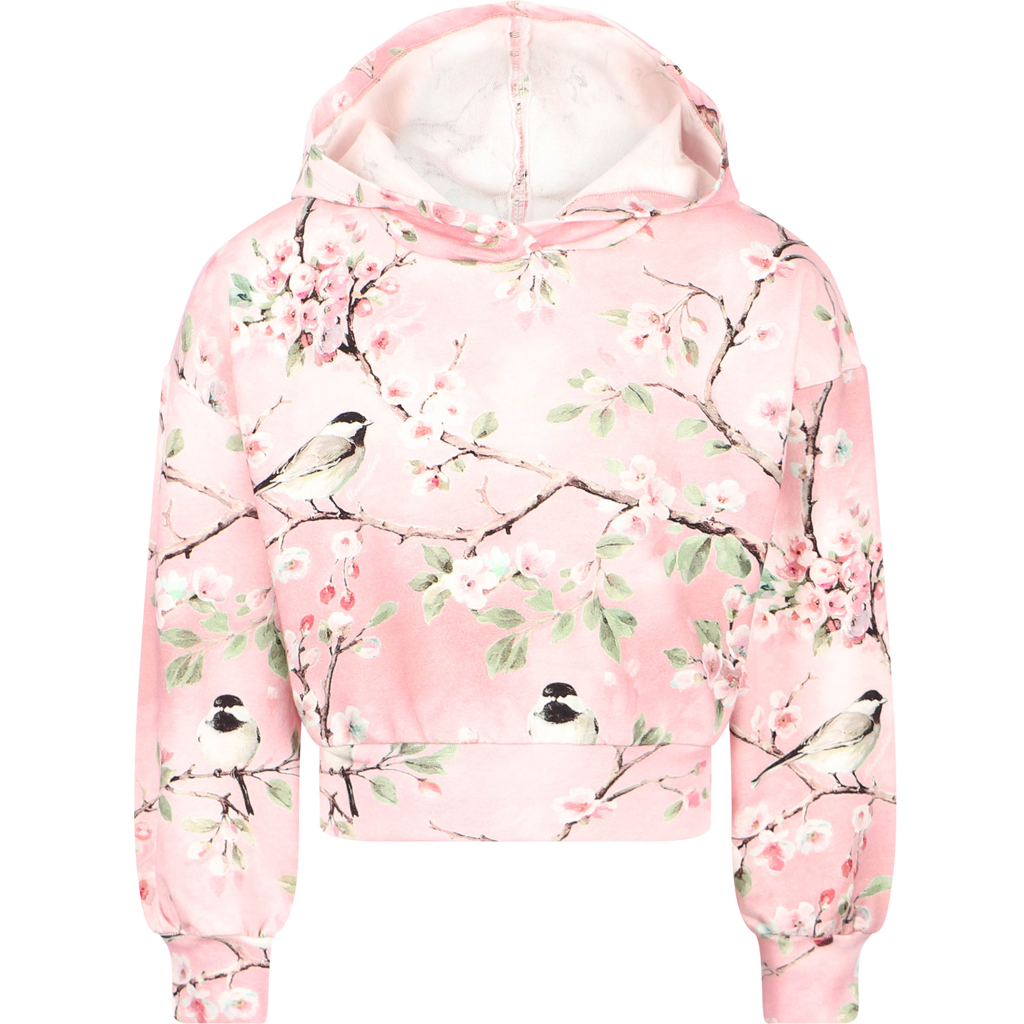 Monnalisa Birds and Cherry Blossom Hoodie in Pink —