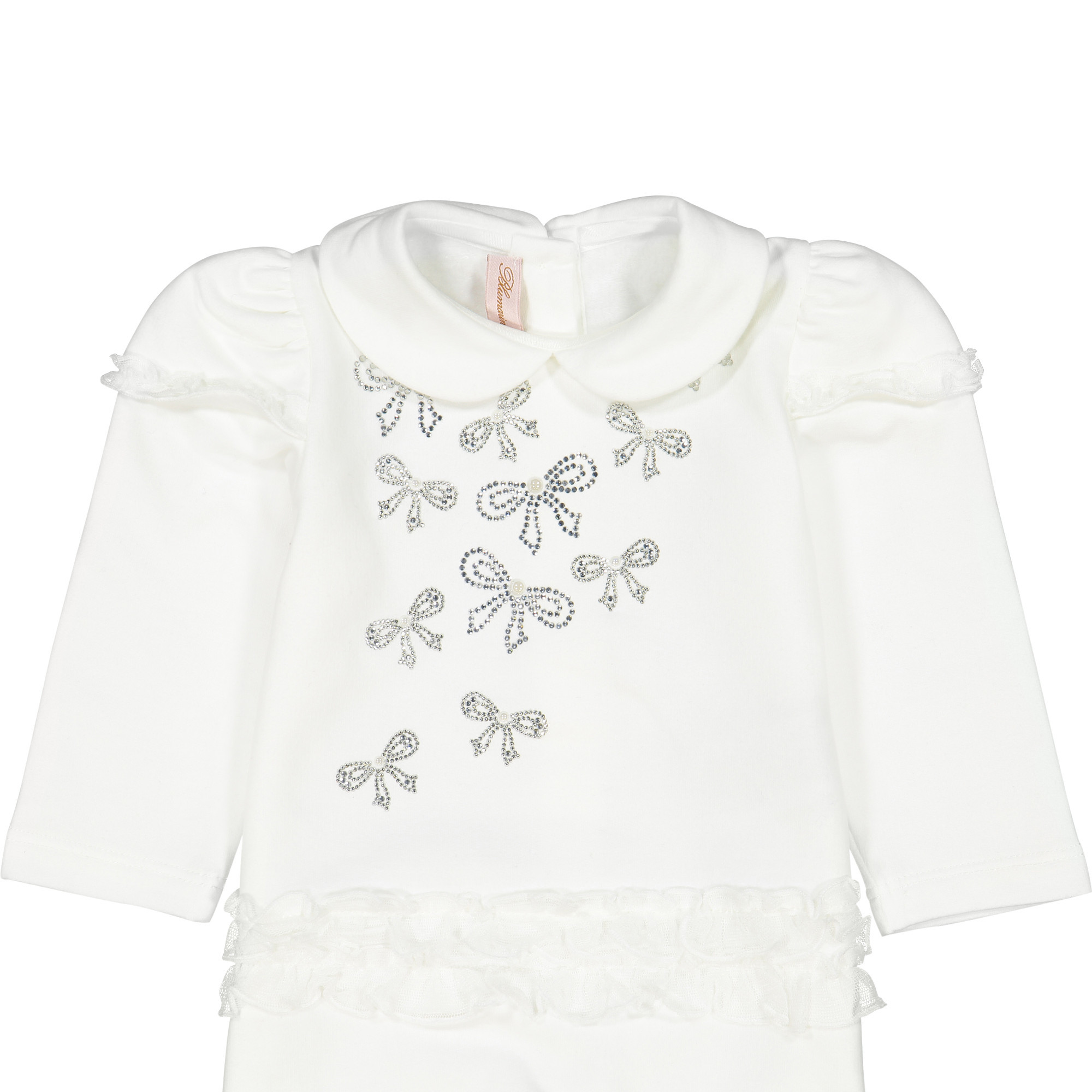 Miss Blumarine Baby Velvet Onesie with Crystal & Pearl Bows