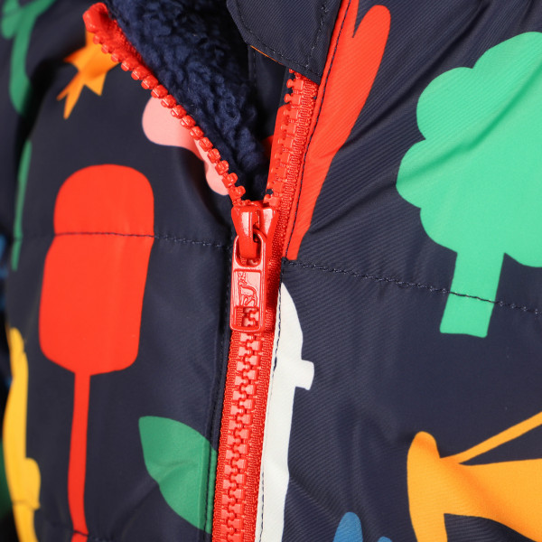 Colorful Garden Print Fleece Lining Snowsuit in Navy