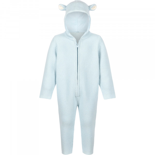 Organic Cotton Knit Jumpsuit with Ears in Light Blue